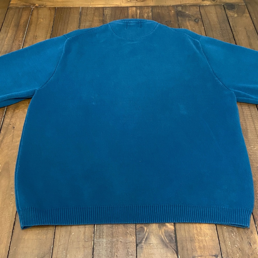 VTG Pendleton Mens Large Teal Blue 100% Cotton Quarter Zip Knit Sweater Y2K‎ - Picture 5 of 8